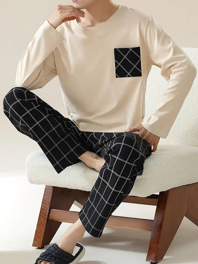 Wilder - Pyjama-Set für Herren mit Rundhalsausschnitt, langärmeligem Pullover und Hose
