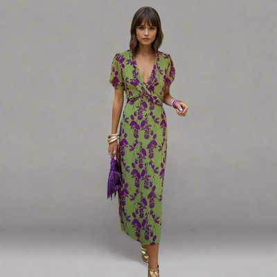 Zalherlind | Elegantes Wickelkleid in Grün und Lila