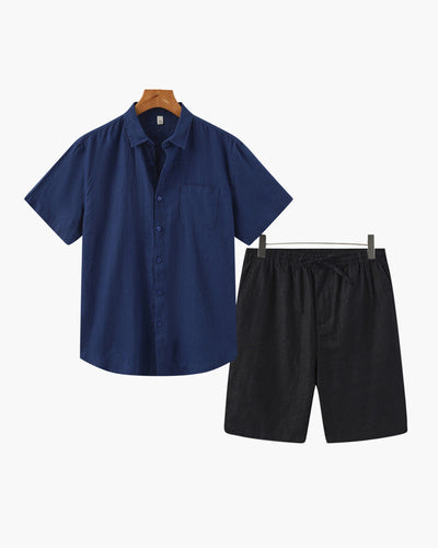 Axel | 2-teiliges Herren Sommer Leinen-Set mit Kurzarmhemd & Shorts