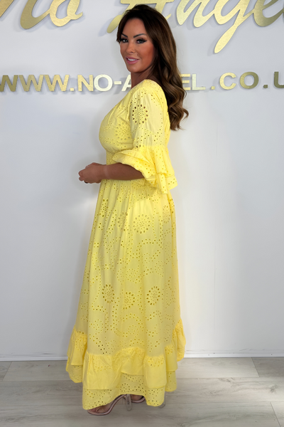 Boho Maxikleid mit Rüschenärmeln und Stickerei