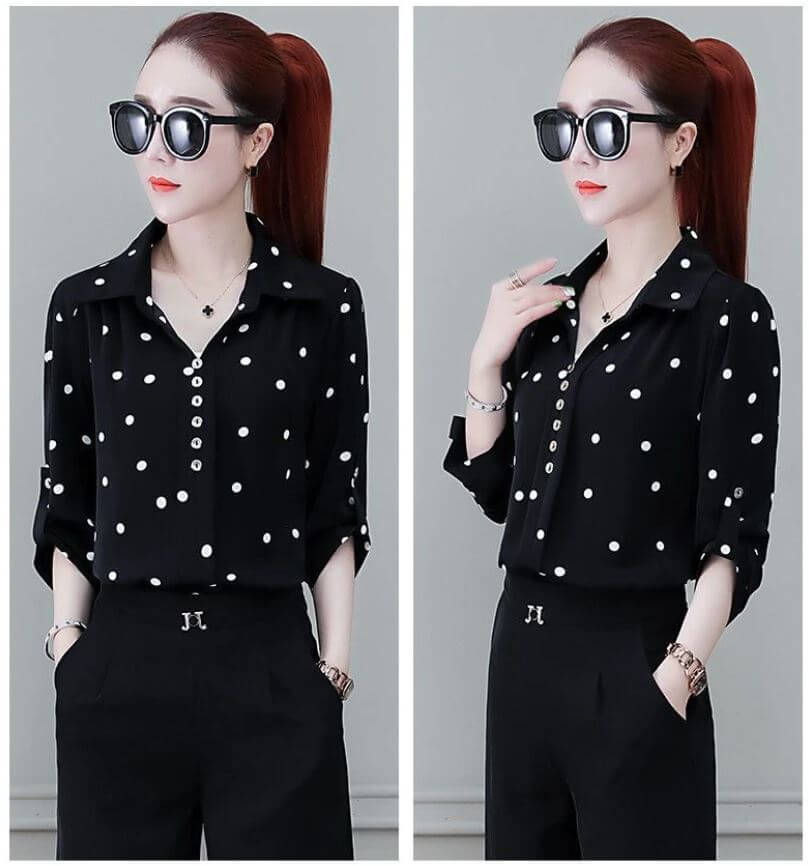 Stilvolle Damen Chiffon Bluse mit Knöpfen & Umschlagkragen – Fenya