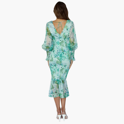 Blumen Midi Kleid mit Puffärmeln - elegantes Damen Sommerkleid