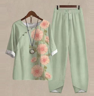 Deborah – Damen Set mit Fünf-Viertel-Ärmel und Bedrucktem Oberteil