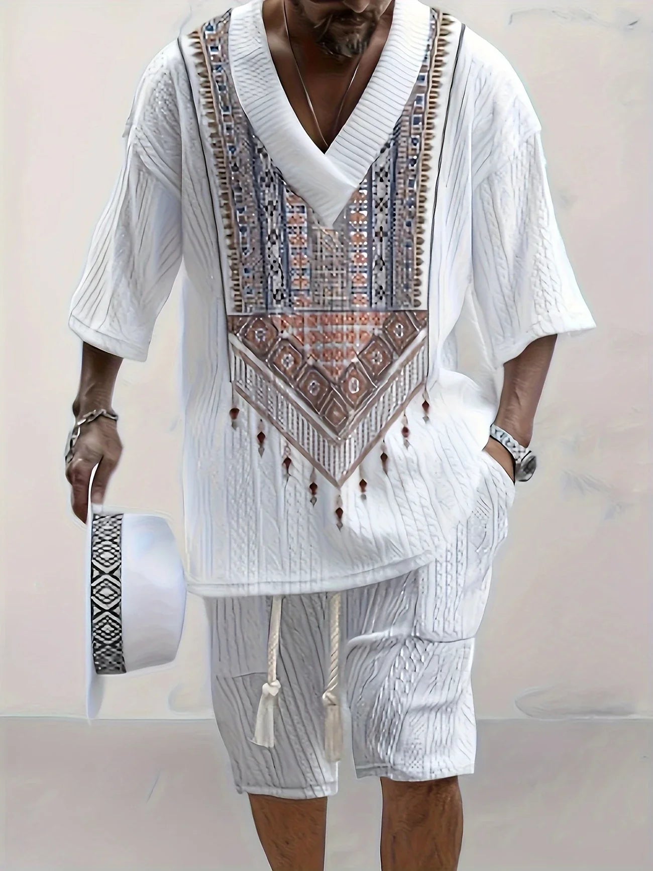 Warick - Herren-Set aus T-Shirt und Shorts mit V-Ausschnitt