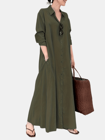 Zoe - olivgrünes hemdblusenkleid maxi