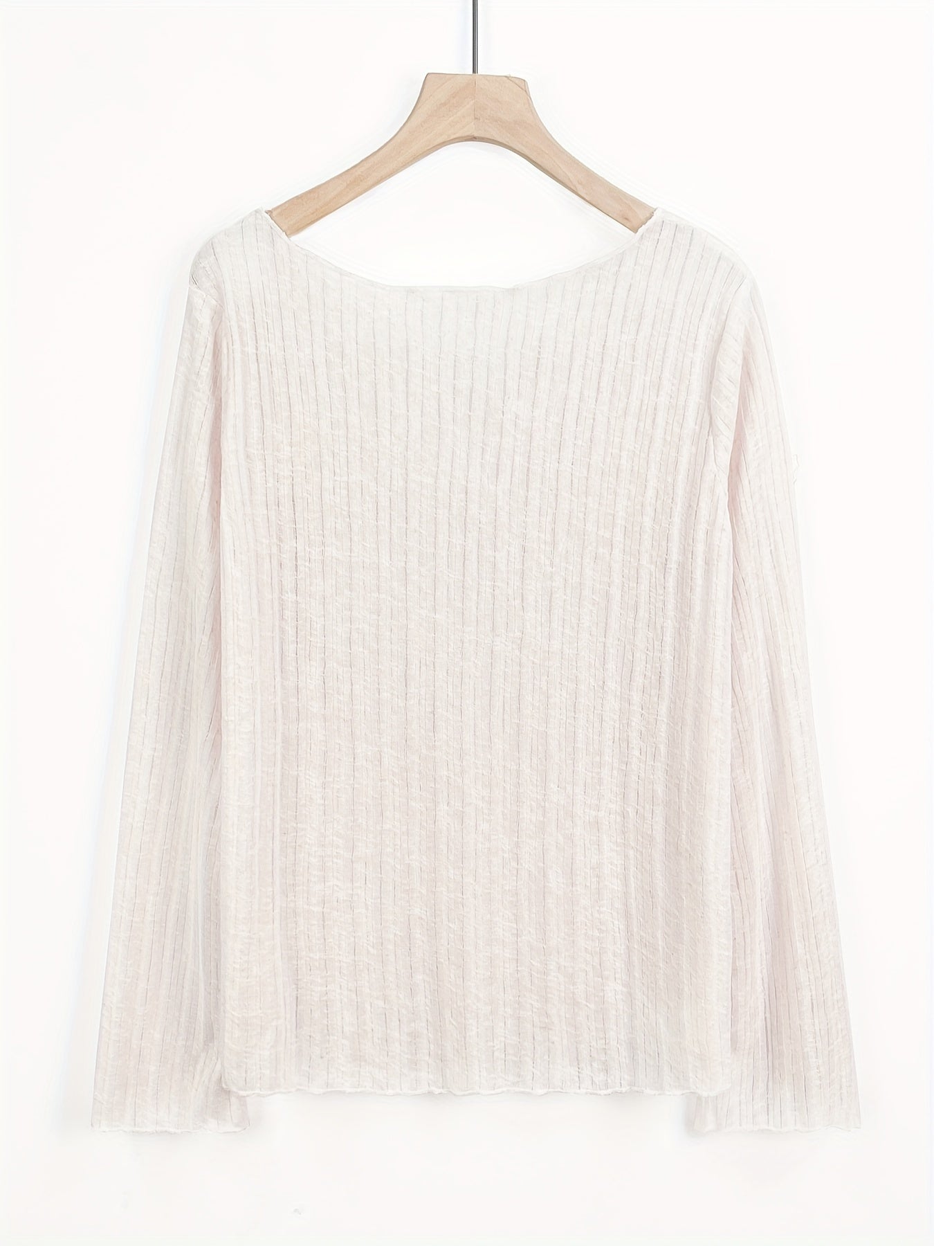 V-Ausschnitt Bluse mit Rüschenbündchen Leichte Langarm Leinenmischung