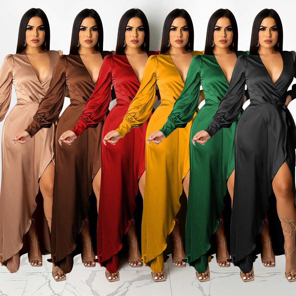 Emily – Asymmetrisches Kleid mit V-Ausschnitt und Schleifen