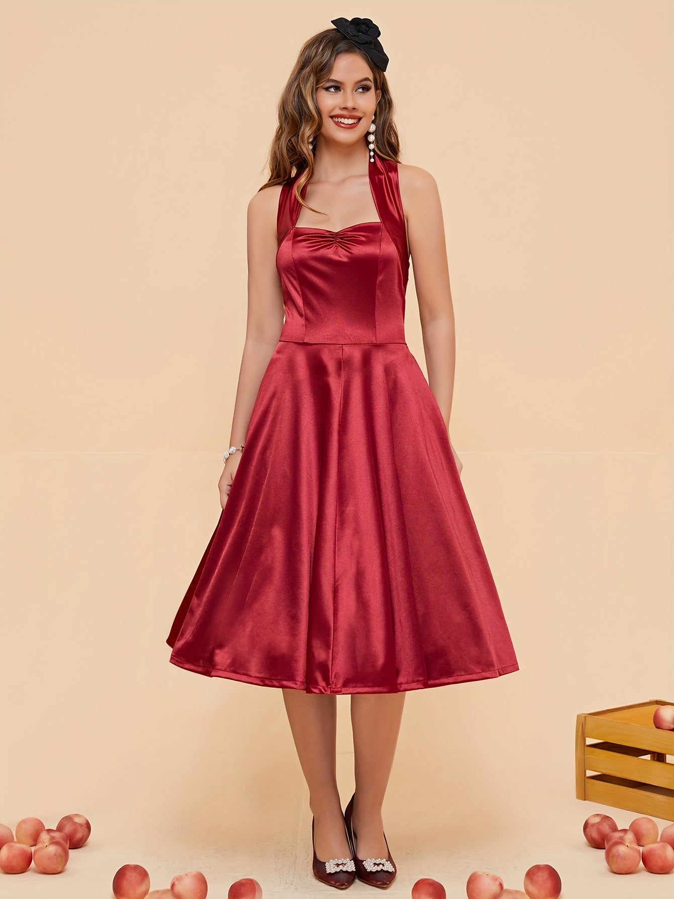 Gerafftes rückenfreies Neckholder-Brautjungfernkleid – Elegantes Swingkleid für Hochzeiten