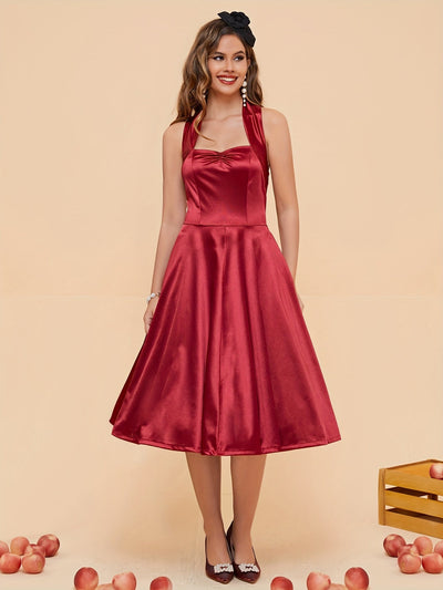 Gerafftes rückenfreies Neckholder-Brautjungfernkleid – Elegantes Swingkleid für Hochzeiten