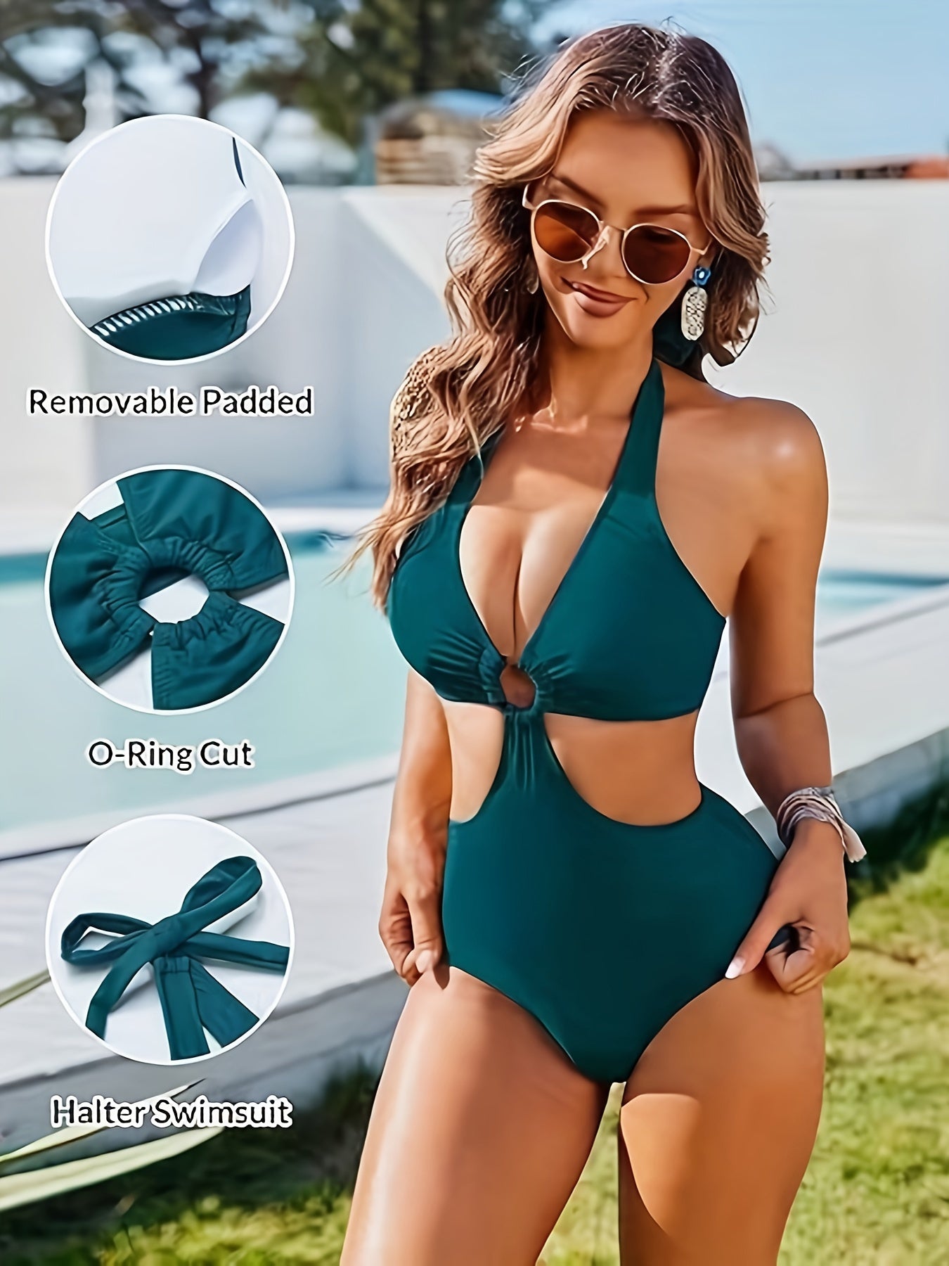 Halterneck-Badeanzug – Rückenfreier, Schlankmachender Einteiler mit Ausschnitt-Detail