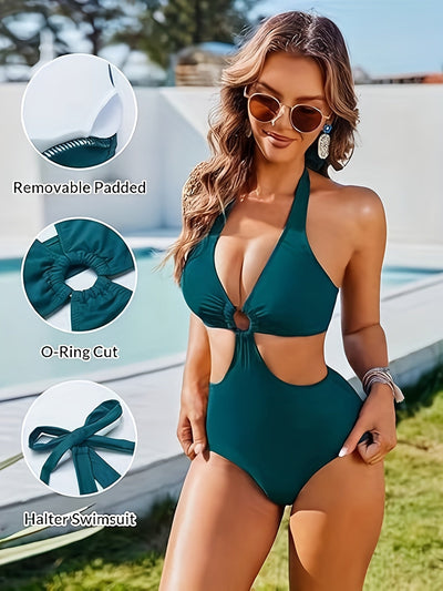 Halterneck-Badeanzug – Rückenfreier, Schlankmachender Einteiler mit Ausschnitt-Detail