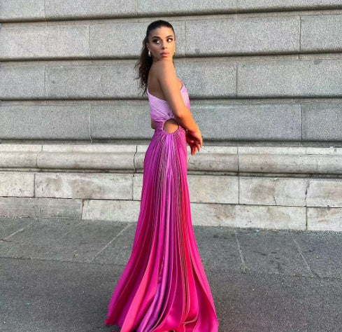 Aurora - Asymmetrisches plissiertes langes Kleid