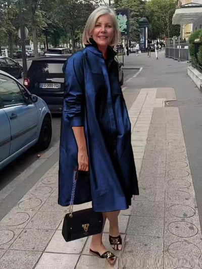 Samantha – Damenkleid mit Langarm, Einfarbig, Mittellang