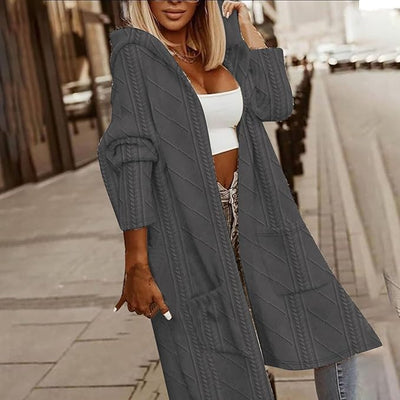 Cytheria – Langärmelige Strickjacke Mit Kapuze Und Zopfmuster