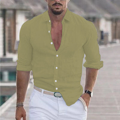 Kris – Herren Leinenhemd mit Knopf für den Strand in einfarbig