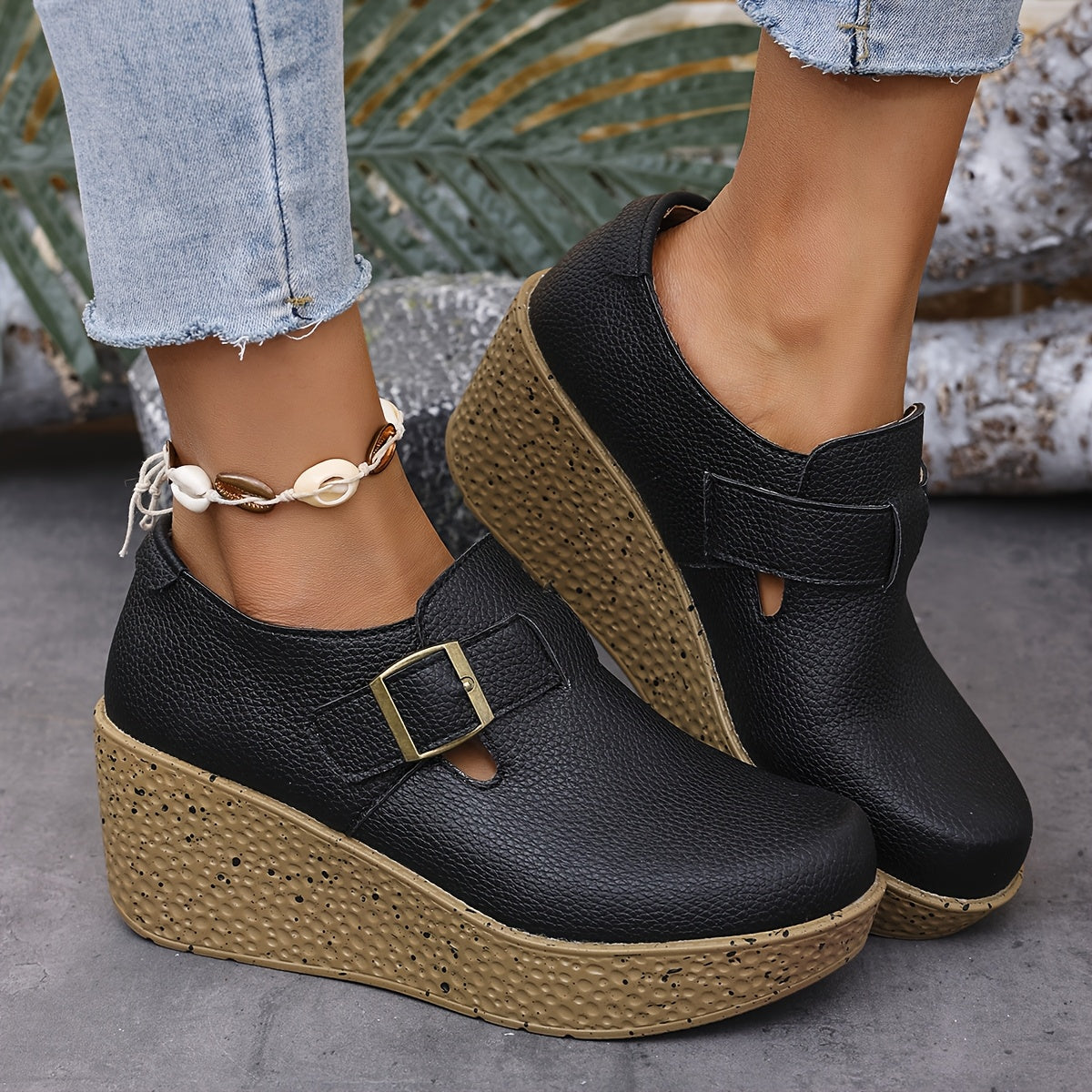 Keilsandaletten in Übergröße Bequeme Plateau Sandalen mit Schnalle