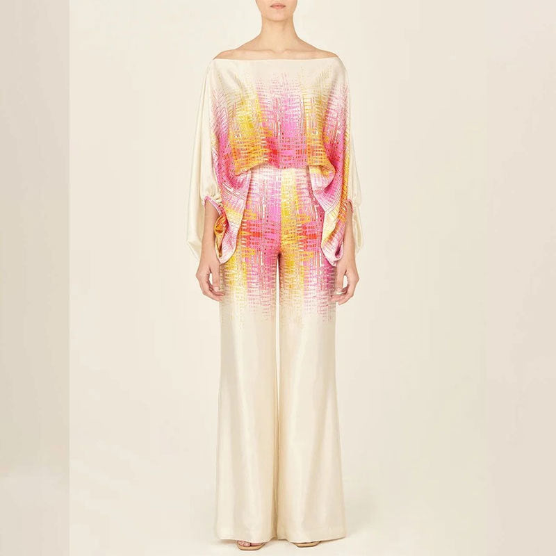 Amanda – Bedrucktes Casual Set mit Rundhals und Batwing-Ärmeln