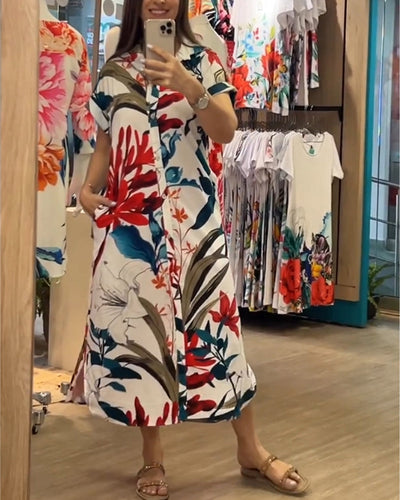 Trendiges Damen Sommerkleid mit Print & Hemdkragen – Flora