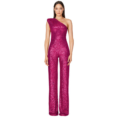 Helen – Ärmelloser Pailletten-Jumpsuit mit One-Shoulder-Design
