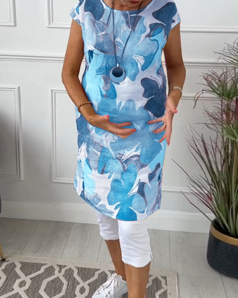 Lässiges Longtop mit lebendigem Blumendruck für Damen