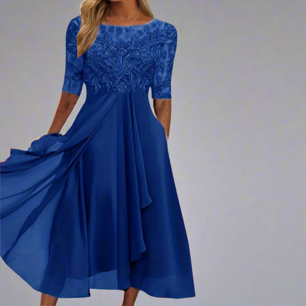 Gundrada | Elegantes Midi Kleid mit Spitzenärmeln