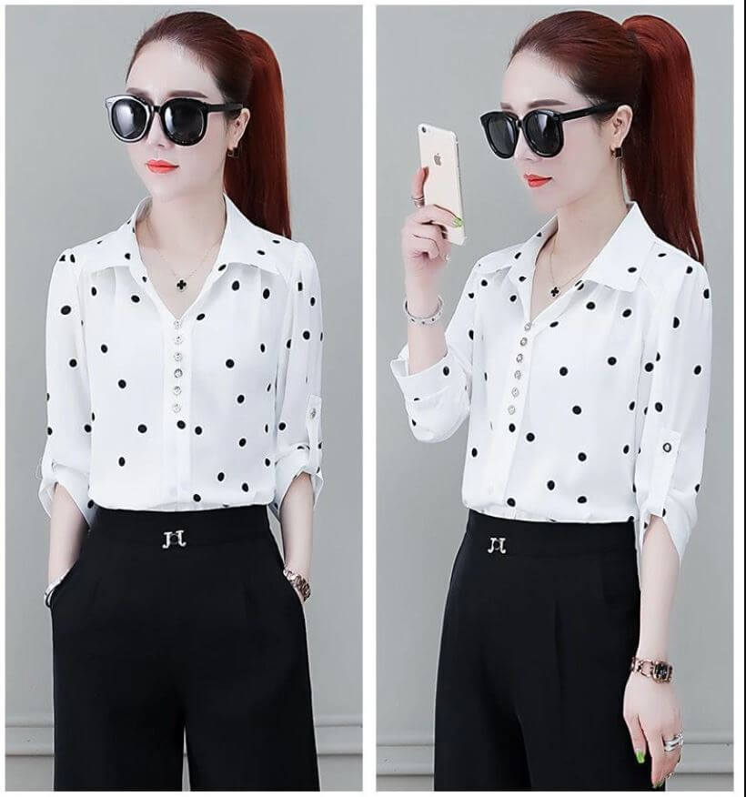 Stilvolle Damen Chiffon Bluse mit Knöpfen & Umschlagkragen – Fenya