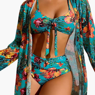 3-teiliges Bikini-Set - Damen Strand-Outfit mit Cover-up