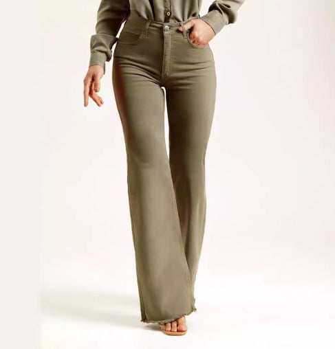 Damen-High-Waist-Jeans mit Schlag und Raw-Hem