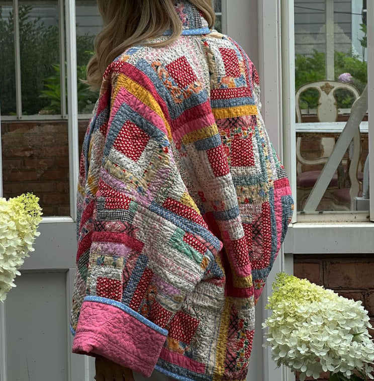 Barbara – Retro Damenmantel aus Baumwolle mit geometrischem Muster