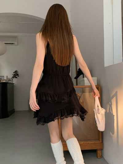 Kontrastierendes Spitzenkleid – Schickes Ärmelloses Camisole mit V-Ausschnitt