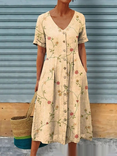 Luna - Midikleid mit Blumenmuster und Knopfverschluss vorne