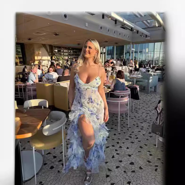 Damen Maxikleid Elegant mit 3D-Blumenmuster – Sommerliches Abendkleid im Feenstil für besondere Anlässe