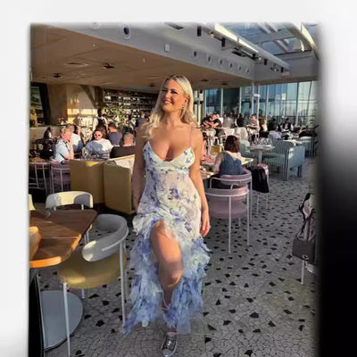 Damen Maxikleid Elegant mit 3D-Blumenmuster – Sommerliches Abendkleid im Feenstil für besondere Anlässe