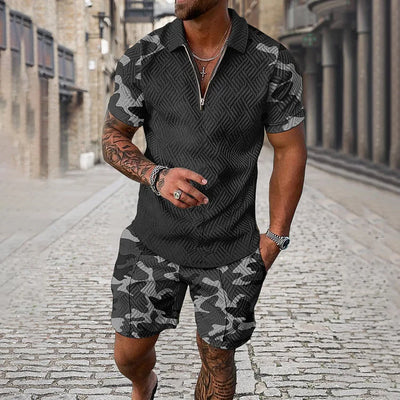 Camouflage Poloshirt und Shorts, Kombiteil