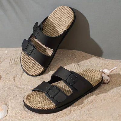 Francis - Offene Hausschuhe für Herren mit Schnallenriemen