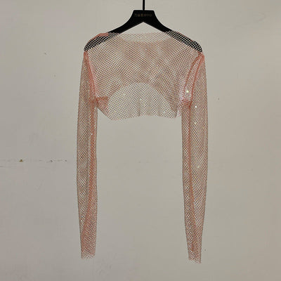 Melanie – Glänzendes Netzhemd mit Strasssteinen