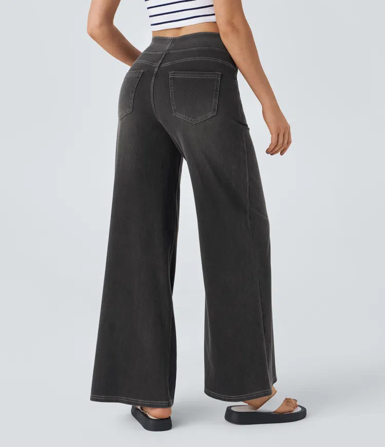 Lara - High-Waist Stretch Jeans mit weitem Bein