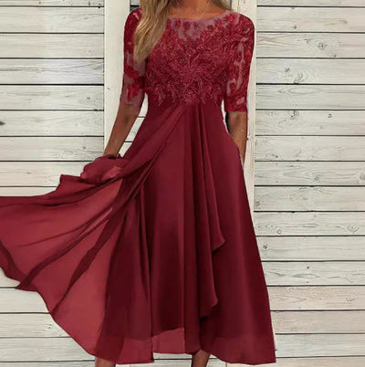 Katy – Chiffon Kleid mit Spitzen-Einsatz und Lochmuster für Brautjungfern