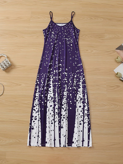 Farbblock Maxi Kleid – Ärmelloses V-Ausschnitt Sommerkleid