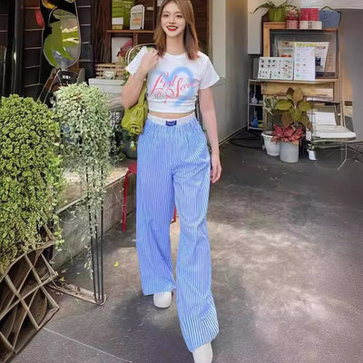 Melissa – Breite Hose mit vertikalen Streifen und elastischem Bund