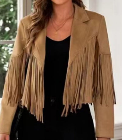 Anna – Taillierter Damenmantel mit Fransen