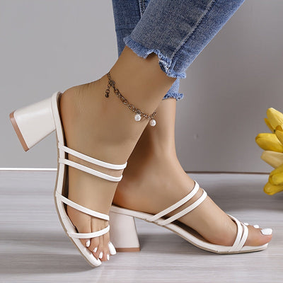 Klotzige Ferse Sandalen – Sommer Pumps mit Quadratzehen, Schlupfstiefel