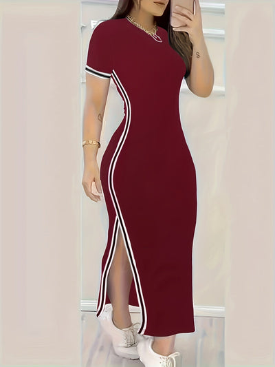 Elegantes Leibchen Kleid mit Kontrastsaum – Kurzarm & Figurbetont