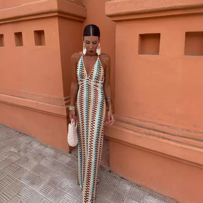 Renata - Langes Kleid im Bohemian-Stil mit schmaler Passform und leichtem Stoff