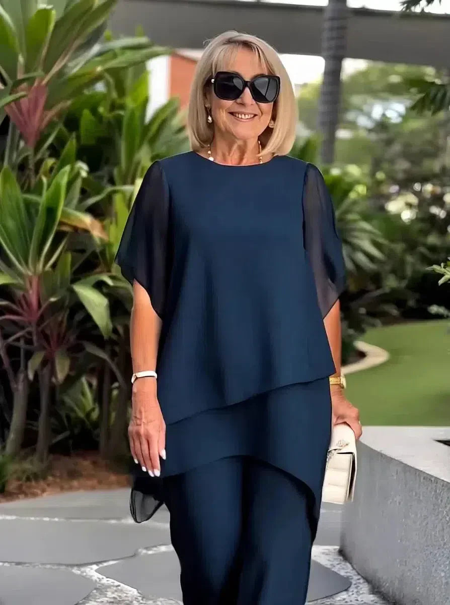 Marineblaues Blusen und Hosenset