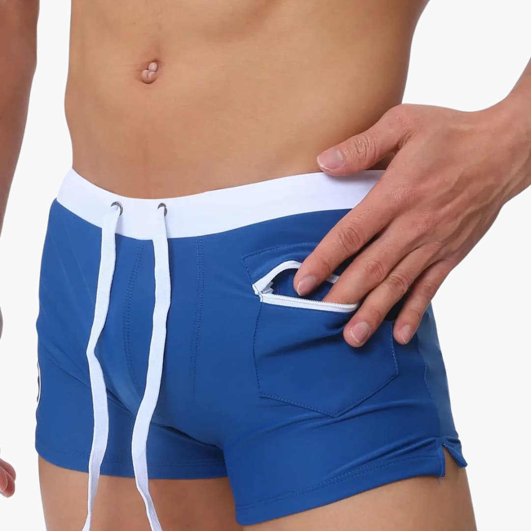 Herren Badeshorts mit Reißverschlusstaschen und Kordelzugbund