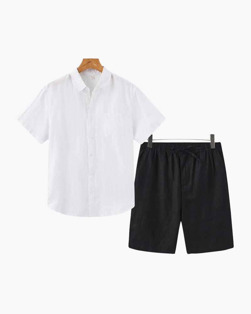 Axel | 2-teiliges Herren Sommer Leinen-Set mit Kurzarmhemd & Shorts