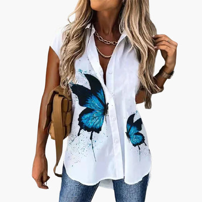 Sommer Top für Damen mit - Schmetterlingsdruck Leicht