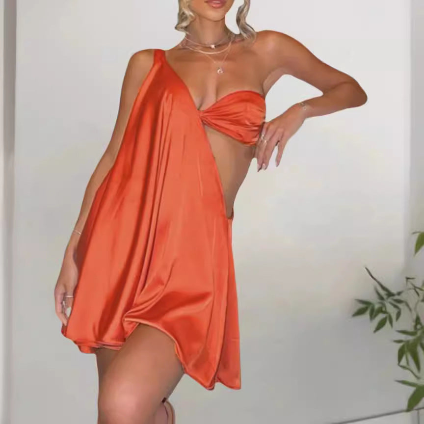 Imogen – Asymmetrisches Damen-Partykleid mit schräger Schulter