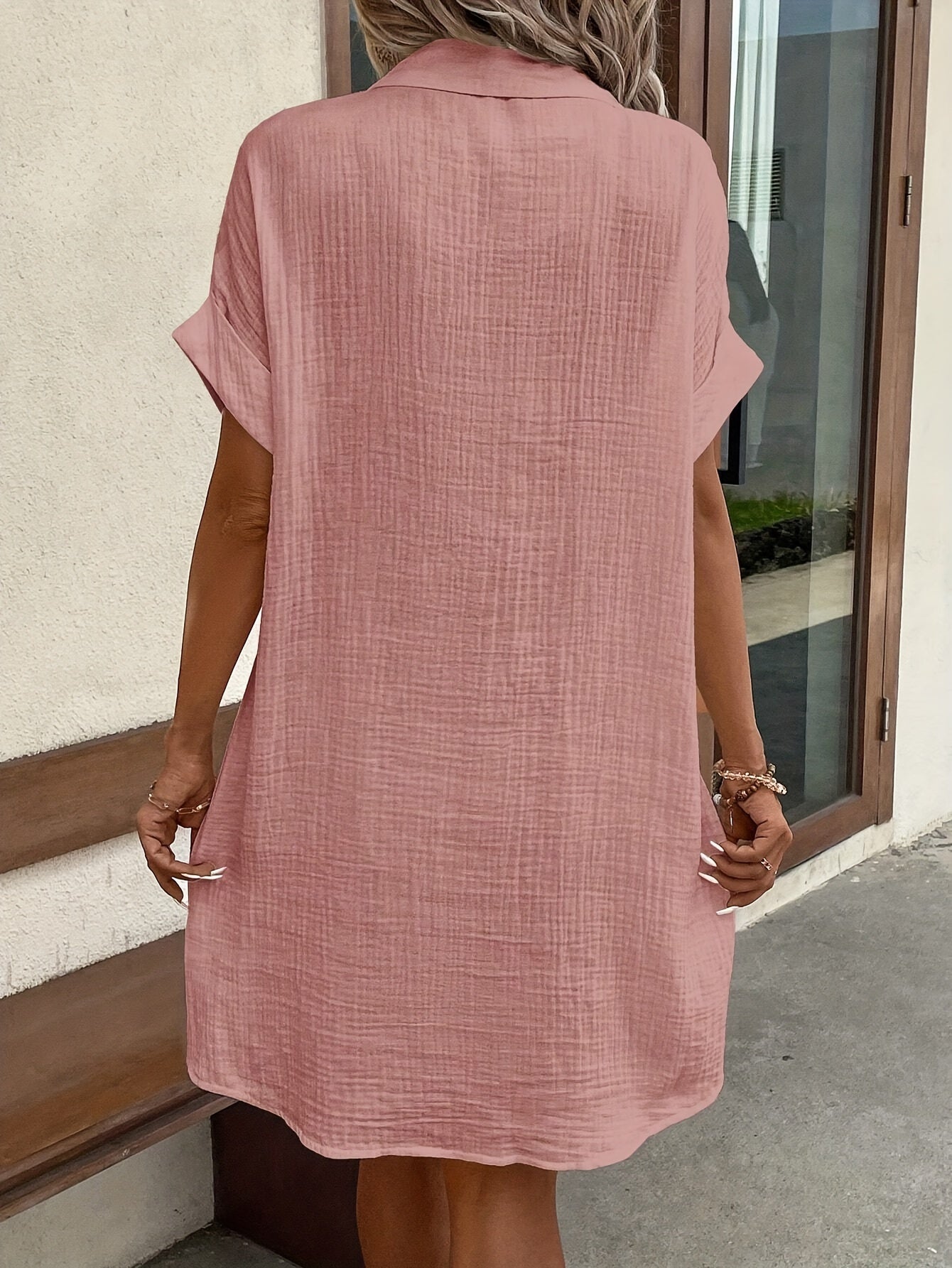 Damen Sommerkleid – Leichtes Tunika Kleid mit Kragen & Taschen